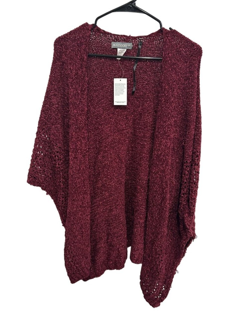 Accessory ST New York Open Front Cardigan Sweater Burgundy One Size Layers NWT